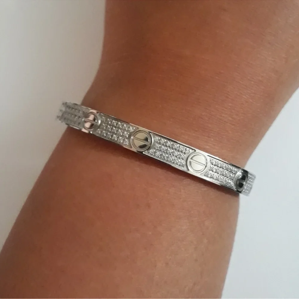 Generic Stainless Steel Pave Diamond Screw Cuff Bangle Bracelet with Screwdriver